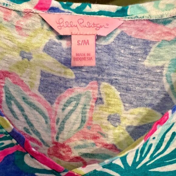 GUC Lilly Pulitzer Hartwell Linen Knit V-Neck Short Sleeve Top Shirt Blouse S/M - Picture 3 of 3